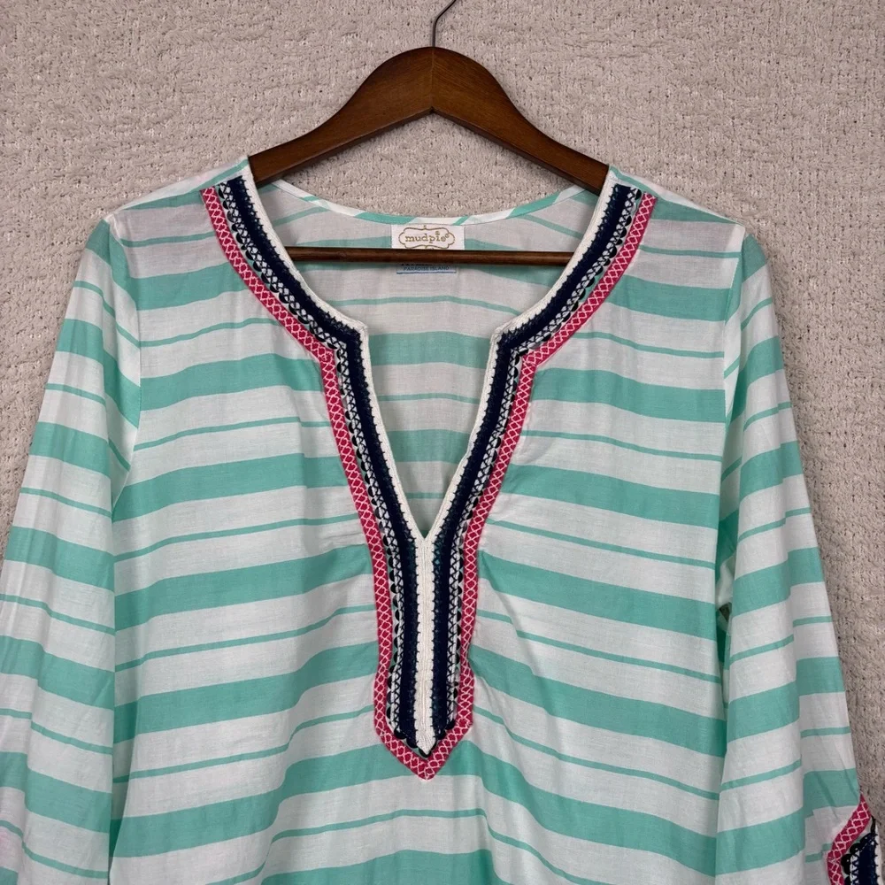 Mud‎ Pie Swim Cover Up Womens Lg Mint Green White Atlantis Paradise Island Colab